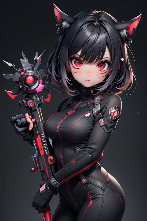 Anime, 8k, high quality, 1girl, solo, lineart, surprised,(full body:0.6),, official art,(best quality,4k,8k,highres,masterpiece:1.2), ultra-detailed girl anime character, high detailed, assassin costume, sniper gun, dark color mood and tone background. extremely detailed CG unity 8k wallpaper, highly detailed, shiny skin, Depth of field, vivid color, red eyes, elegant pose, fierce feeling.