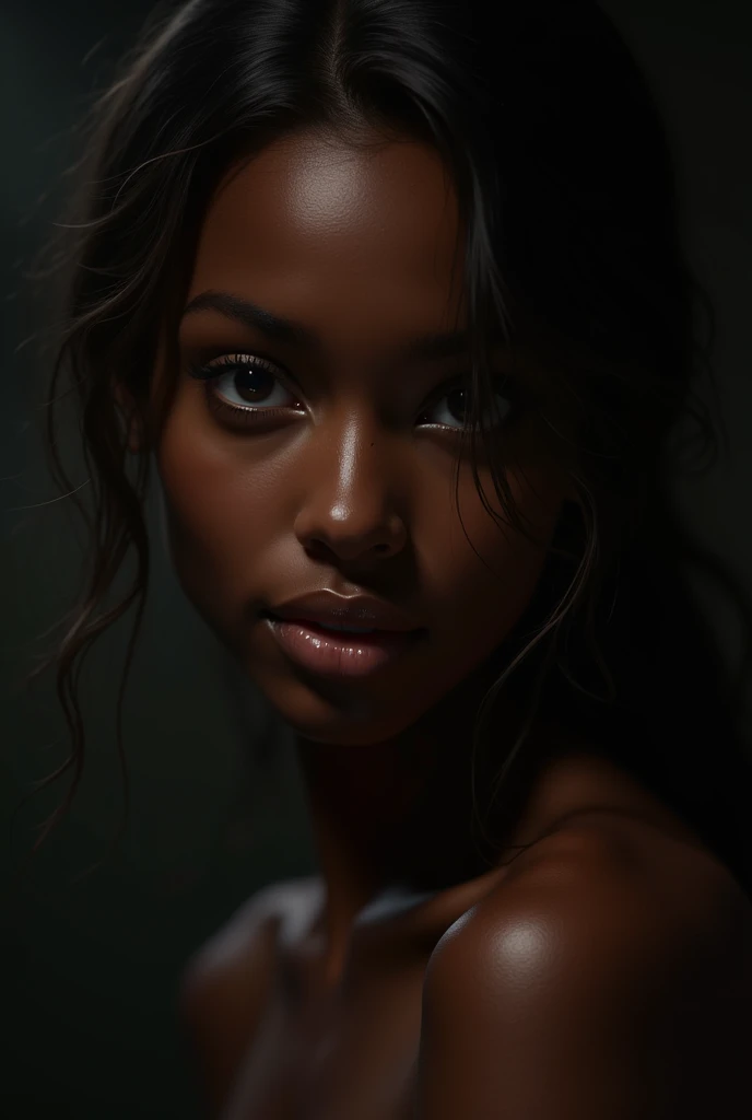 RAW photo, a (potrait:1.2) of a black woman, wet, very transparent erotic lingerie (highly detailed skin:1.2), breasts piveted beaks 8k uhd, dslr, soft lighting, high quality, film grain, Fujifilm XT3 --auto --s2