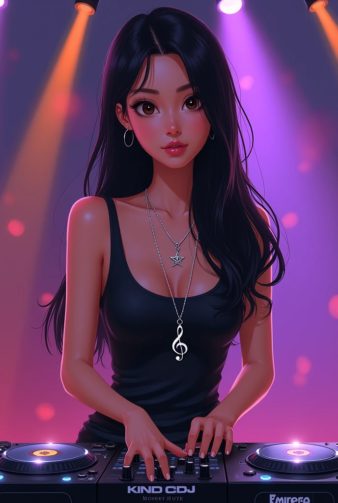 I want a picture of myself,in 3d drawing,for social media,my skin is fair,my black chanel hair,half-slanted eyes, very light brown color,my face is semi-oval,rosy lips. My character must be sitting on top of a Tik Tok logo.
With this image recreate her full body,red blouse,black pants,sitting on top of a tik tok logo