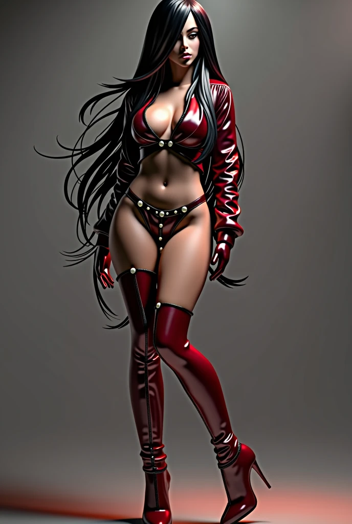 photo、live-action、Real、Black Hair、Bob Hair、Shiny Sports Bra、Shiny sports shorts、Knee-high boots、Shiny gloves that reach down to the upper arms