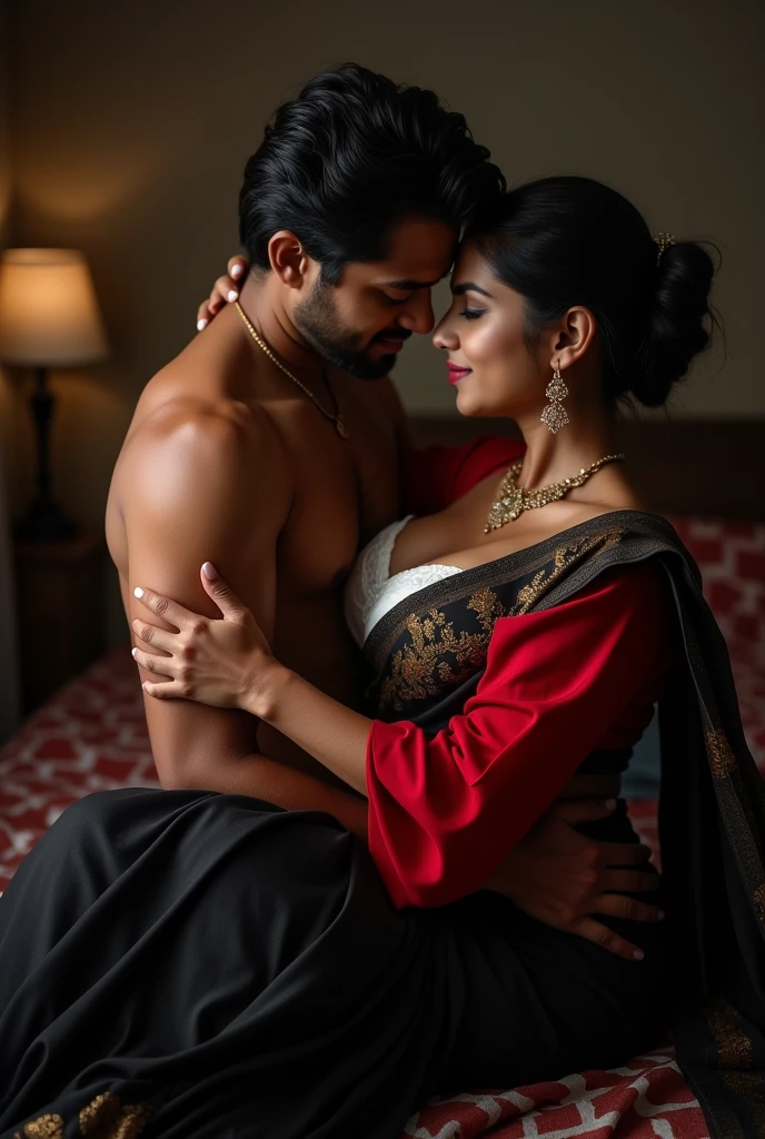 Man kiss women nevel in red saree