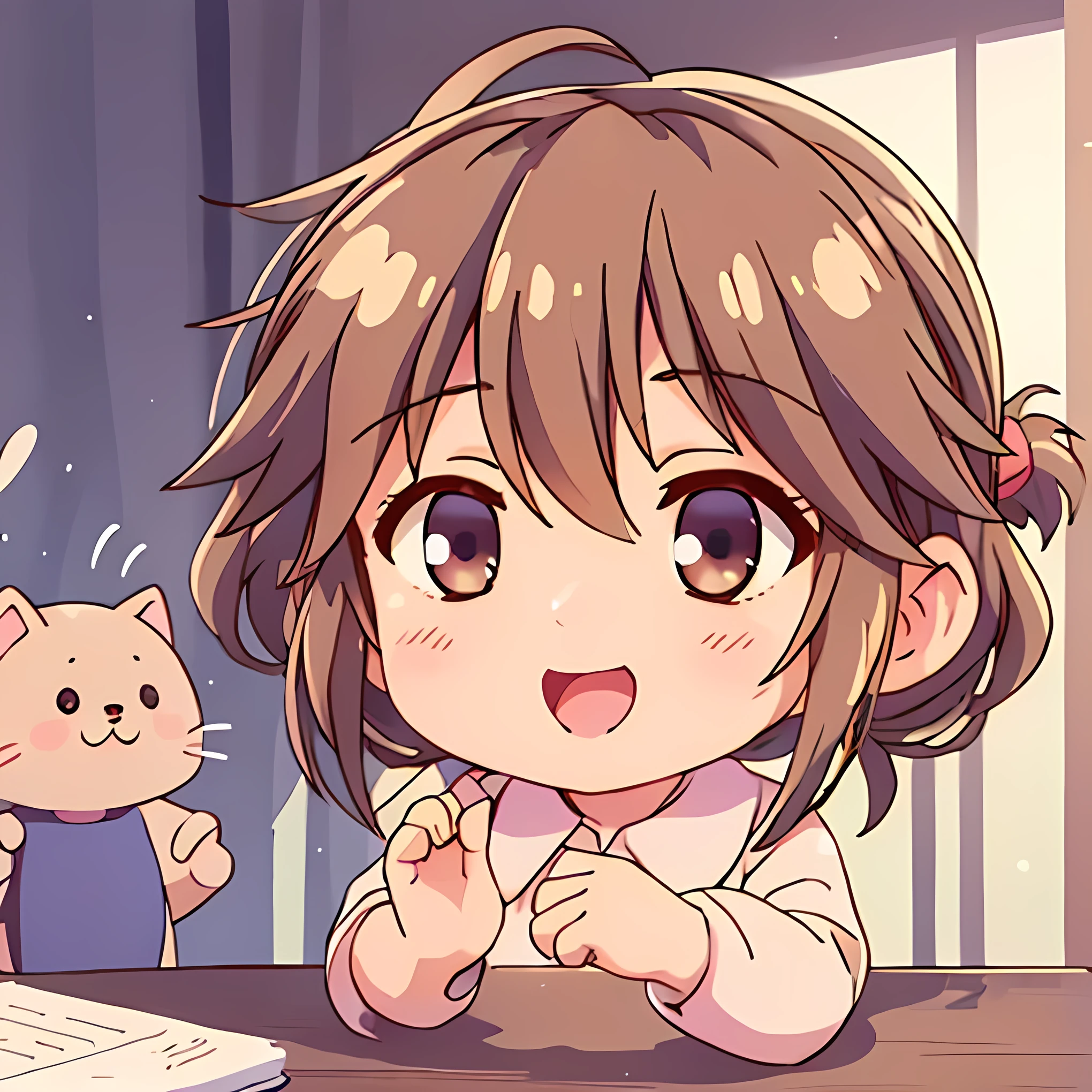 1people、Happy atmosphere,Cute Style,Cute cartoon,round background,masterpiece brown hair Cute Characters Anime Style Charm High resolution delicate university student