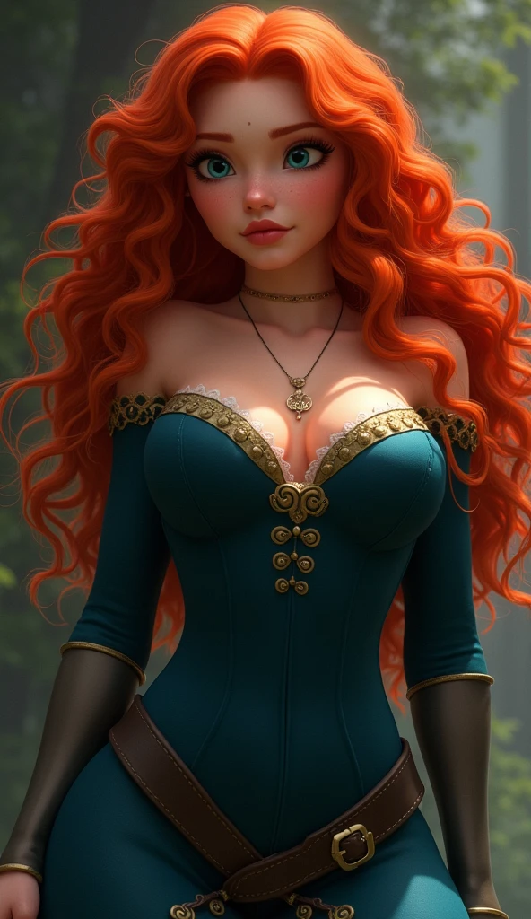 a woman with long crimson hair, intricate blue corset, beautiful detailed eyes, beautiful detailed lips, extremely detailed face, longeyelashes, elegant pose, graceful movement, breathtaking, detailed and realistic, oil painting, dramatic lighting, warm color palette, cinematic composition, masterpiece, 8k, high quality,