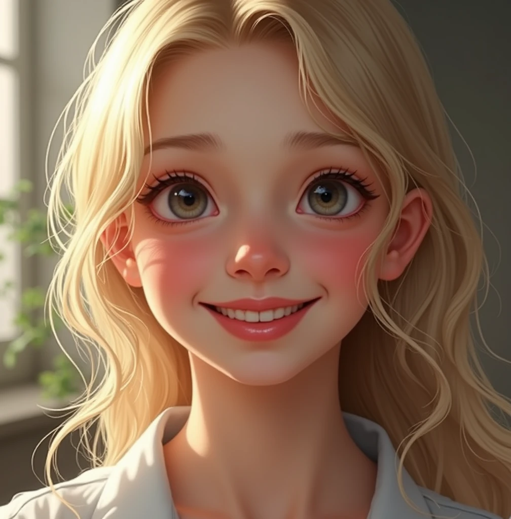 1girl, age, drops of cream on her face, smiling, slightly surprised face