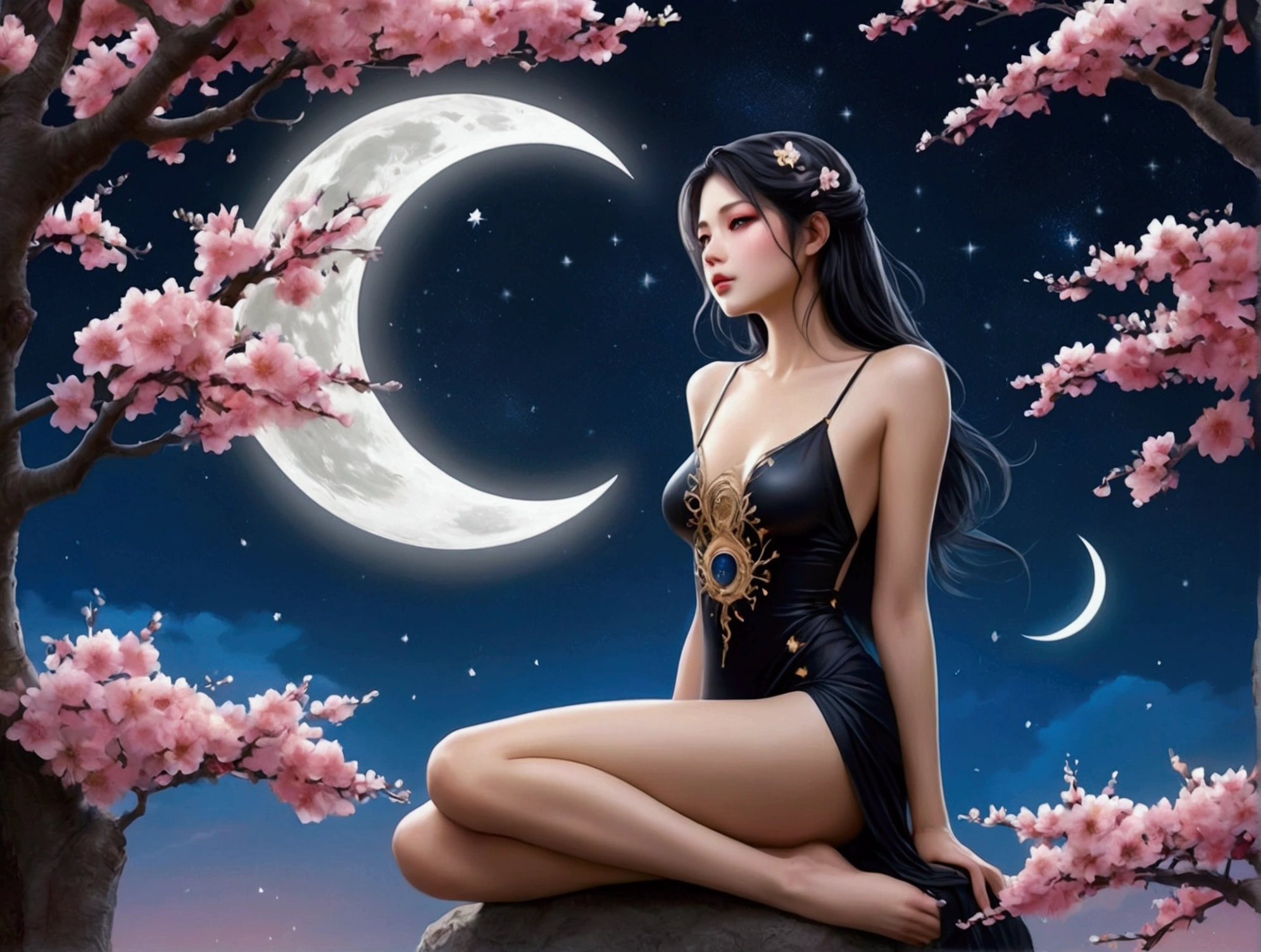 Sexy Woman,Body painting,Anime Style,night,