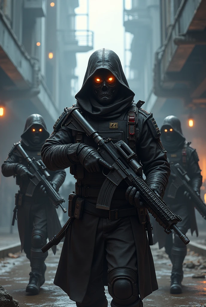 close-up of a masked man with a gun in his hands, Post-apocalyptic scavenger, in apocalyptic robes, Apocalyptic setting, Gloomy apocalyptic style, , In Dayz, , Escape from Tarkov, In Tarkov, Metro 2 0 3 3, standing in wasteland