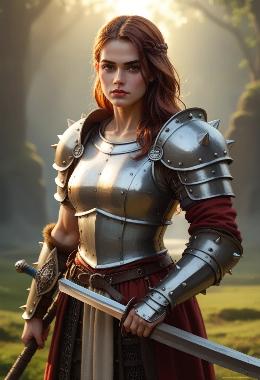 Boudica, Full body, barbara armor, hyper-realistic, work-cousin, 4k, Dark fantasy --auto --s2