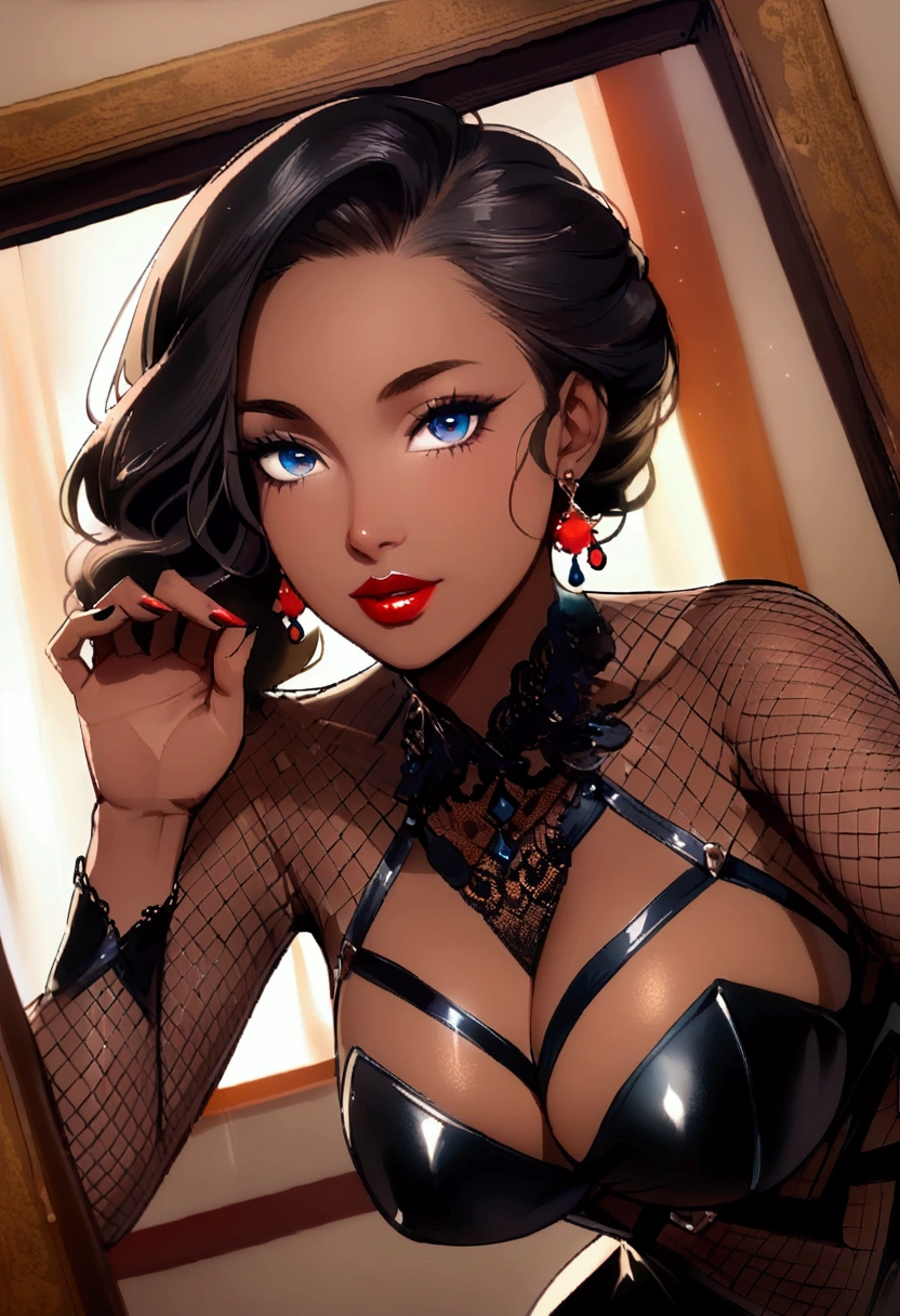 Masterpiece, Professional, High Definition - quality, sharp focus, perfect artwork, Best Illustration, trending on artstation, UHD, 4k, full body, NSFW
One girl,alone,(Upper Body Shot ), Mature Woman,Luani 0030,leotard,Fishnet tights , (masterpiece, Highest quality, employment, High resolution ), (Very detailed, Realistic, Intricate details, High resolution),Modeling Pose, Japanese portrait pose,feel comfortable,The upper body is arched back, (Chubby: ), (Curvy), (Beautiful thighs), (I can see your crotch), 3d, CG, Glowing Skin, (Excited ,A small smile), eyeliner, eye shadow, eyelash,, (Huge breasts , Saggy breasts ), (Cinema Lighting, sunlight, Volumetric lighting), View your viewers, Simple Glass Background, Vintage Fantasy, 1960s \(style\), Film Grain,