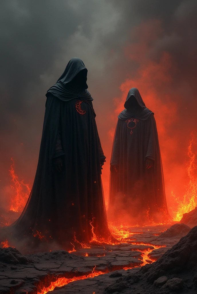 Black magic men alone burning in fire 