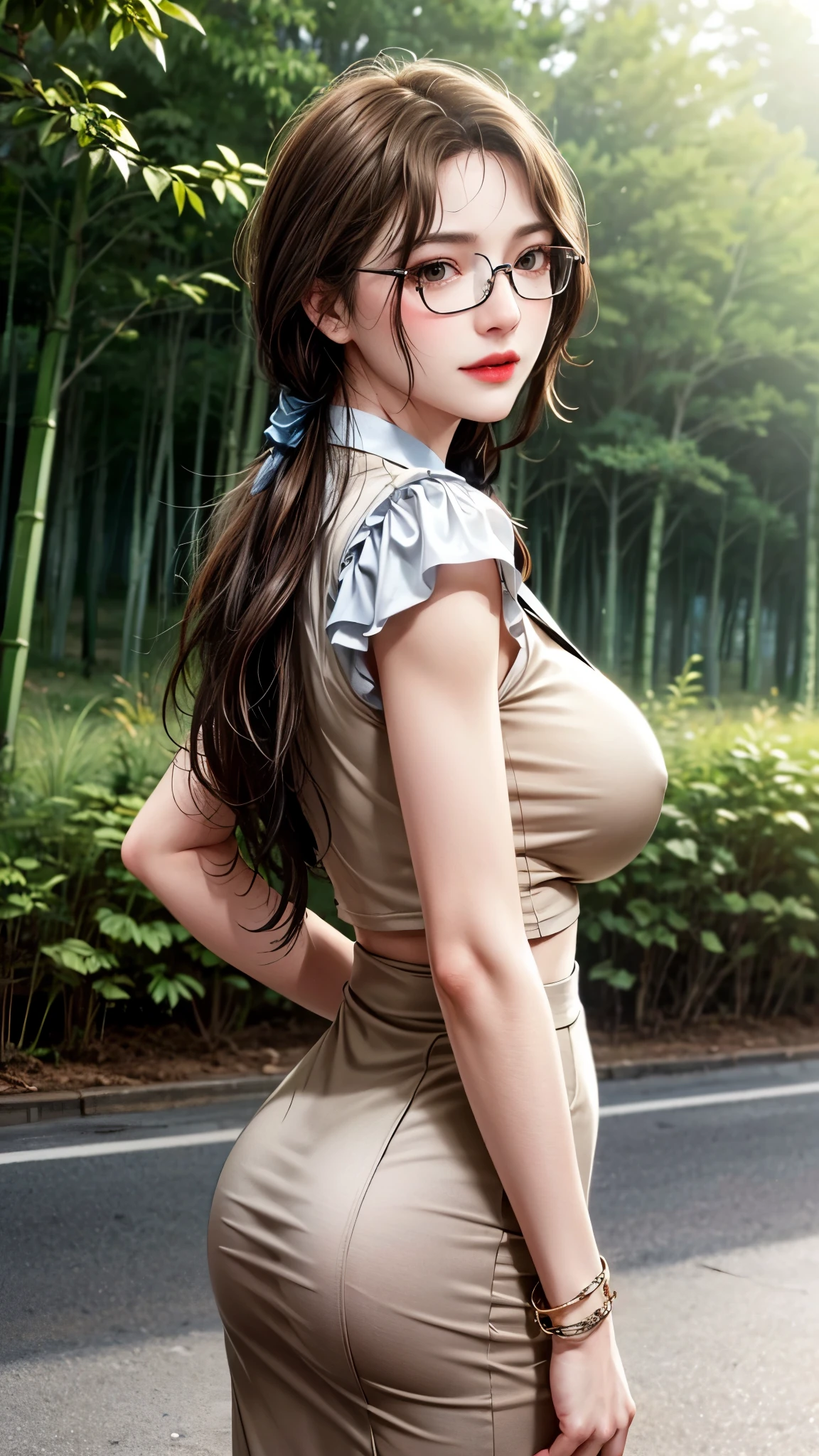highest resolution,masterpiece,8k,Carefree boy playing in the park，A beautiful mother looks kindly at me from behind.。,add detail,big breasts,Put your hand on the man's crotch