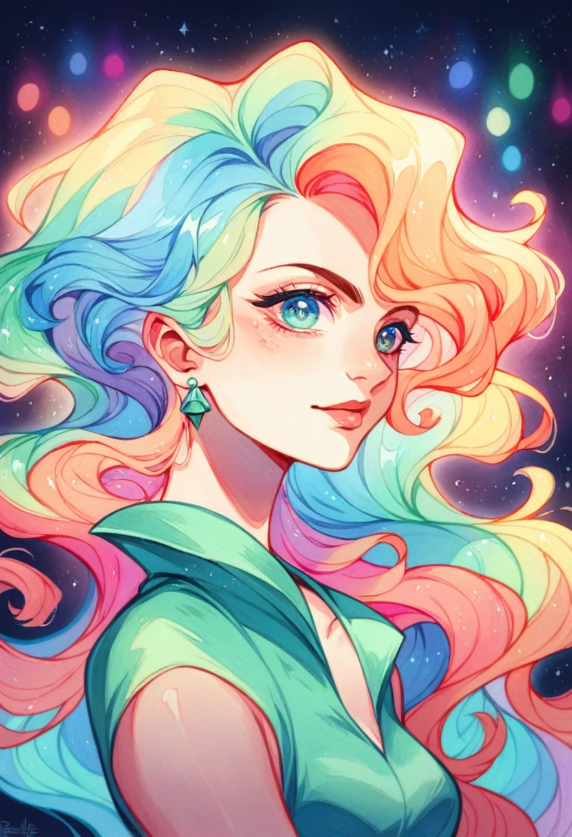 Character pokemon girl , Misty, portrait, vibrant pastel colors, (colorful), magical lights, long flowing colorful hair, inspired by Glen Keane, inspired by Lois van Baarle, disney art style, by Lois van Baarle, glowing aura around her, by Glen Keane, jen bartel, glowing lights! digital painting, flowing glowing hair, glowing flowing hair, beautiful digital illustration, fantasia background, whimsical, magical, fantasy, beautiful face, ((masterpiece, best quality)), intricate details, highly detailed, sharp focus, 8k resolution, sparkling detailed eyes, liquid watercolor