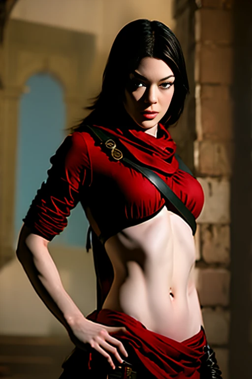 (masterpiece, best quality:1.2), 1girl, solo, Stoya(stoya-v2) as an Assassin, Assassins Creed 11, Aftermath, presumptuous, imposing expression,luxury, glamorous, sexy, midriff, Assassins Creed uniform