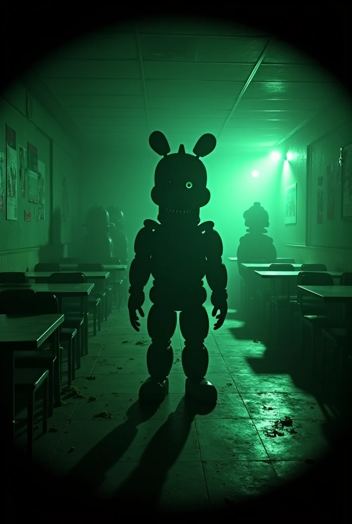 Sala com animatronicos dando jump scare Five Nights at Freddy's