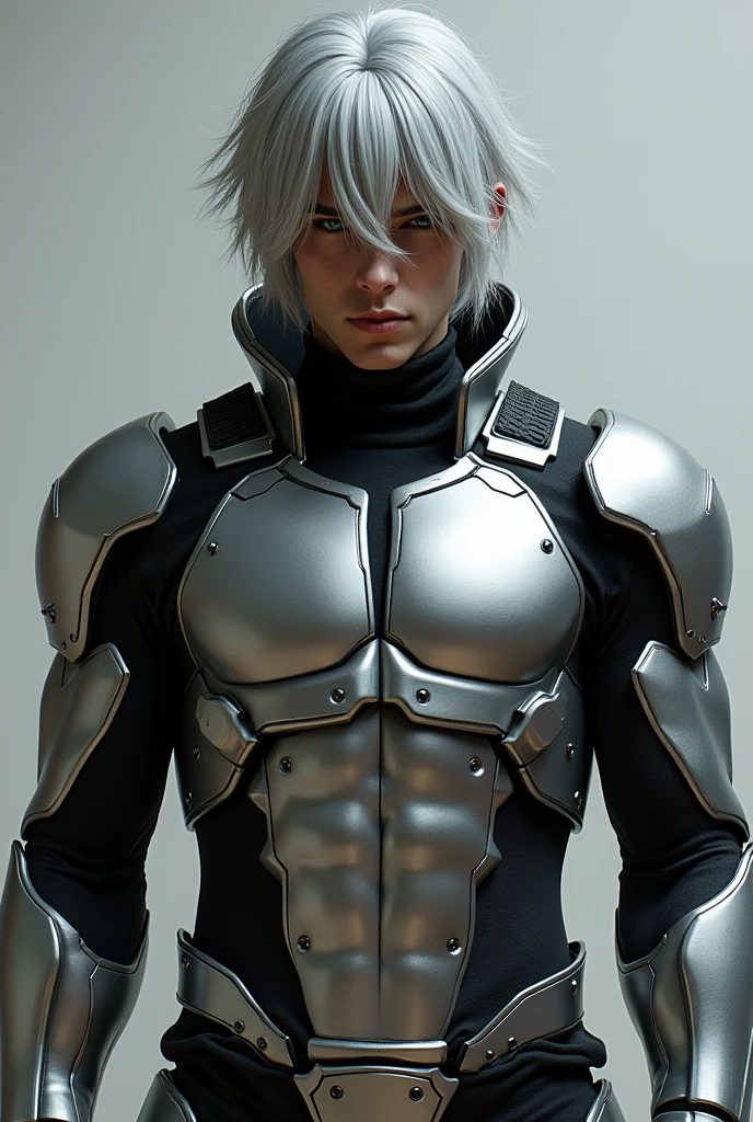 Teen male posing, tight boxers, skinny body, atmospheric, cute face, white hair, dead inside, dark lighting, (mecha left arm)