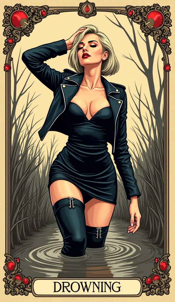 The beautiful girl in lace top and leggings is sitting astride a pile of skeletons in the center of the picture. She is holding a trembling sausage with juice squeezed out in her hand and smiling. There are multiple comic storyboards in the background，cbt, sausage bondage,sausage insertion,Sexy, trampling sausage with high heels heel,(masterpiece, best quality:1.2)，1 beautiful girl,sexy，comic storyboard:2, leggings, sit astride, axially symmetrical:2, ,femdom，sounding，cbt，hold，smile，colorful，leggings，thin gap，cameltoe，insertion，trembling，juice，spray， Long hair,Lace top,Sexy, Shiny leggings, High heel，cleveage, trampling, in forest, saliva , Mucus，