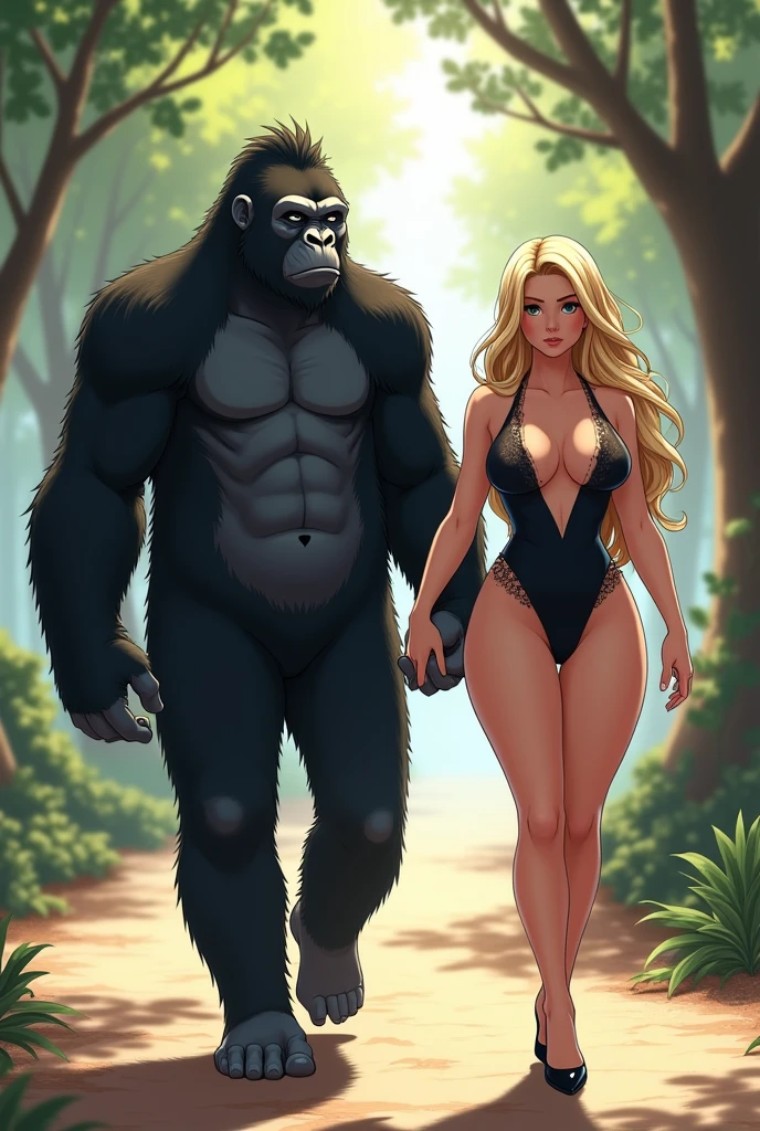 beautiful naked crying woman having sex with a smiling chimpanzee in the jungle, cum, ((gorilla)), ((sex))