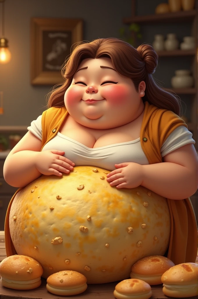 Food contest, eating fast food, Fat pregnant Anna, opened mouth, long hair, eyeshadow, blushed, big cheeks, bikini, Big lips, double chin, chubby body,bbw, morbidly obese, fat rolls, pregnant belly, weight gain,