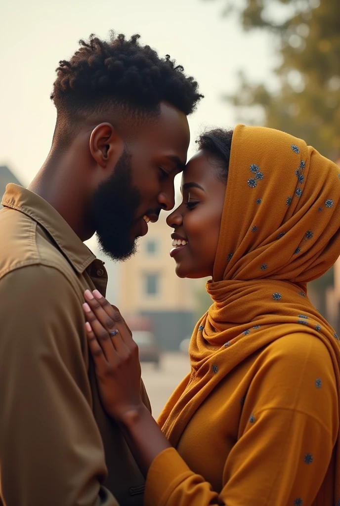 Black man Kissing Hijabi girl