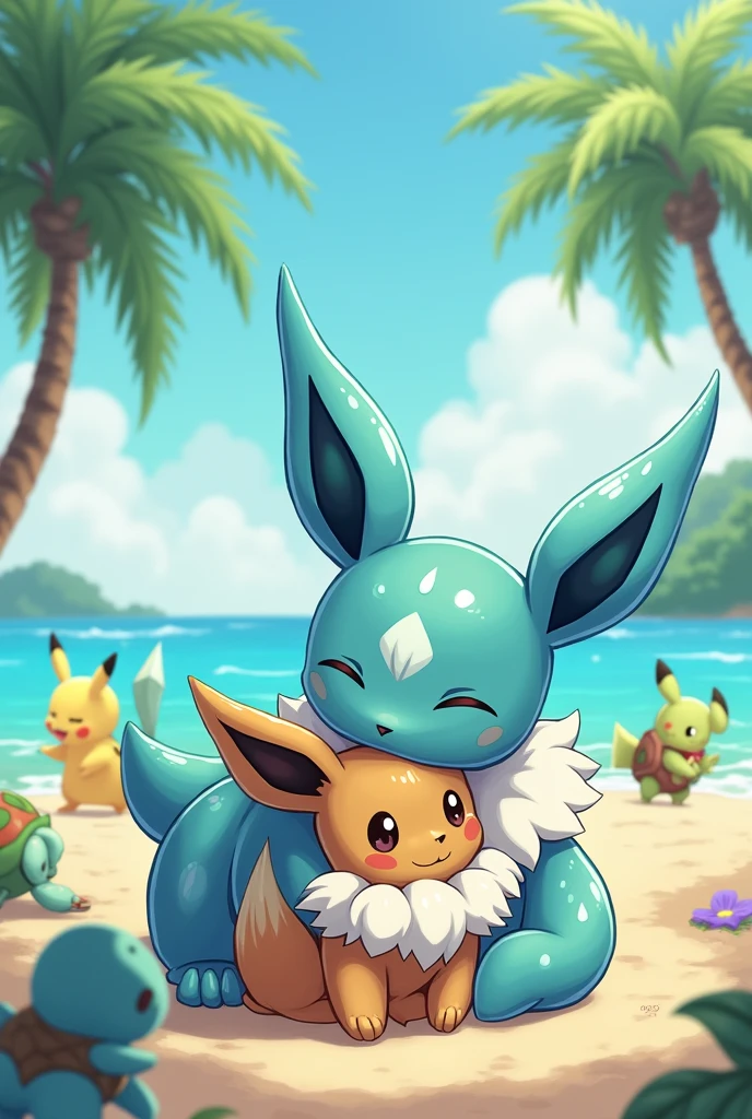 best quality, high resolution, ((1girl)), (lopunny-vaporeon hybrid), (beach resort), smile, by personalami, BREAK, smile, looking at the viewer, (vaporeon tail), vagina, (((big boobs))), (((naked))), (skinny body)