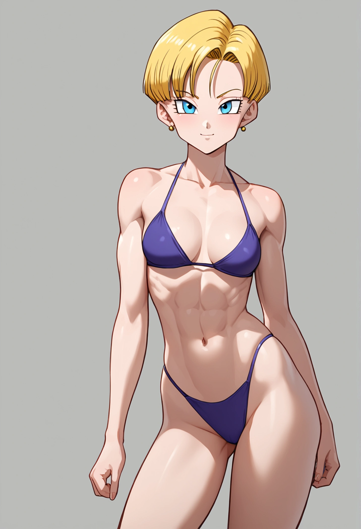 masterpiece, 4K, best quality, FELute, necklace, bracers, cowboy shot, looking at viewer, smirk, swimsuit, purple bikini