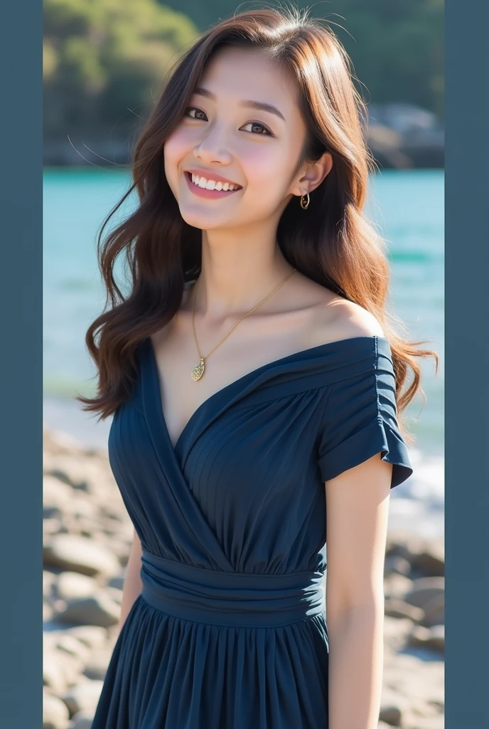 ((masterpiece,Highest quality, detailed)), Cowboy Shot, (One girl:1.2), alone, (Captivating smile:1.3), chest, Are standing, View your viewers, (Ocean:1.3),(Starry Sky:1.3) , Erotic