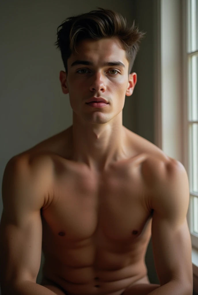 A handsome young man lay naked - SeaArt AI