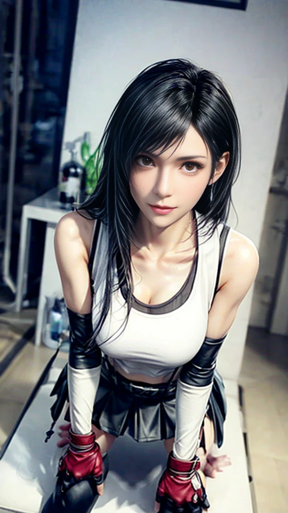 ((Wavy Long Hair))、Very smiling、(Tifa from Final Fantasy)、Has bangs、(masterpiece、highest quality、in 8K、32K、masterpiece、NFSW、Super huge 、Ultra-high resolution、impressionism、Photorealistic:1.2)、Sharp focus、Beautiful face with detailed background of face and eyelids、blue sky、Shiny skin、Sharp pupils、Realistic eyes and beautiful face、Blurred Background、1 beautiful girl、Shiny skin、(((beautiful Black Hair)))、black eye、(((White tank top)))、(Black tight skirt)、suspenders、Black leather gloves、(Knee-length skirt)、Thighs Thighs Thighs、curve、Dynamic pose、Powerful composition、((Melancholic expression))、((A look of contempt))、((Glaring at the viewer))、sweating、((Black Hair))、no panties、(Small Mouth)、no pantie,train,sit,Peeing,Pee、Leg spread,(no under hair),Low - Angle、Spreading pussy、Pussy in full view、Open up、Masturbation、Climax、Sweaty,Water flows from the pussy、Show your chest