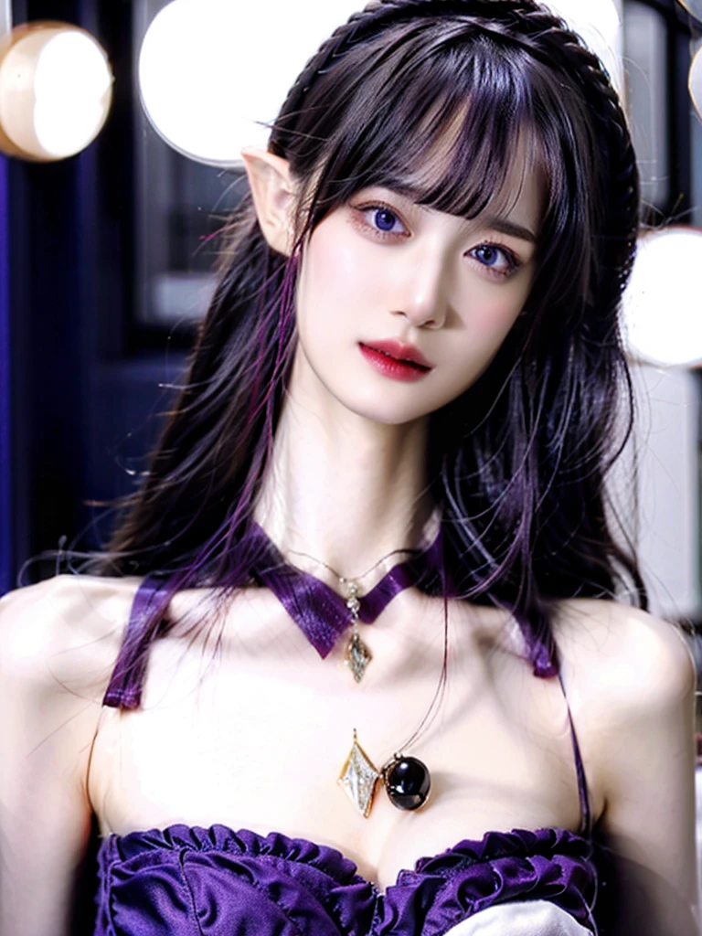 ulzzang-6500-v1.1,(raw photo:1.2),((photorealistic:1.4))best quality ,masterpiece, illustration, an extremely delicate and beautiful, extremely detailed ,CG ,unity ,8k wallpaper, finely detail, best quality,extremely detailed CG unity 8k wallpaper,absurdres, incredibly absurdres, huge breats,sexy body,huge filesize, ultra-detailed, highres, extremely detailed,beautiful detailed girl, extremely detailed eyes and face, beautiful detailed eyes,light on face,cinematic lighting,1girl,(full body),(full-body shot),looking at viewer,outdoors, silver_hair, pointy_ears, purple_eyes, hair_ornament, hair_ribbon, lips