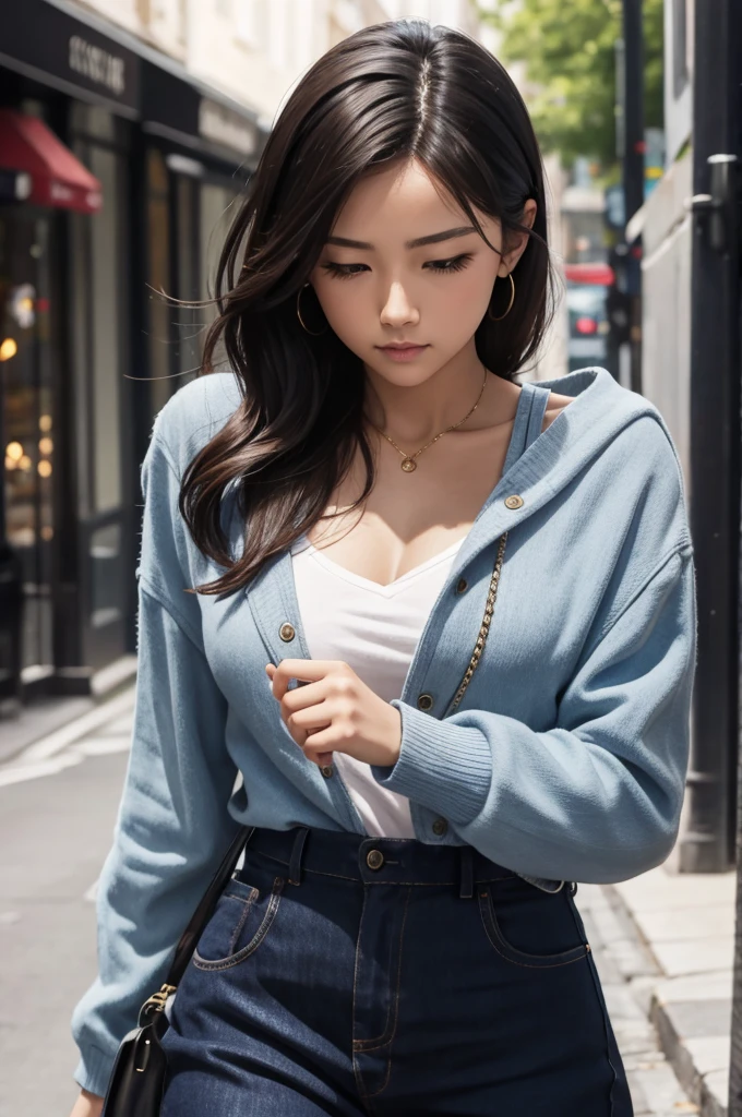 Girl walking down the runway at a fashion show, thigh, dress, breast, (High resolution:1.3), (16K, Realistic, RAW Photos, Best image quality: 1.4), Japanese, (One Girl), Beautiful Face, (A vivid face), Realistic eyes, Beautiful and detailed, (Realistic Skin), Beautiful skins, charm, 超High resolution, Surreal, High detail, Golden Ratio, Highly detailed cute girl,(20-year-old)