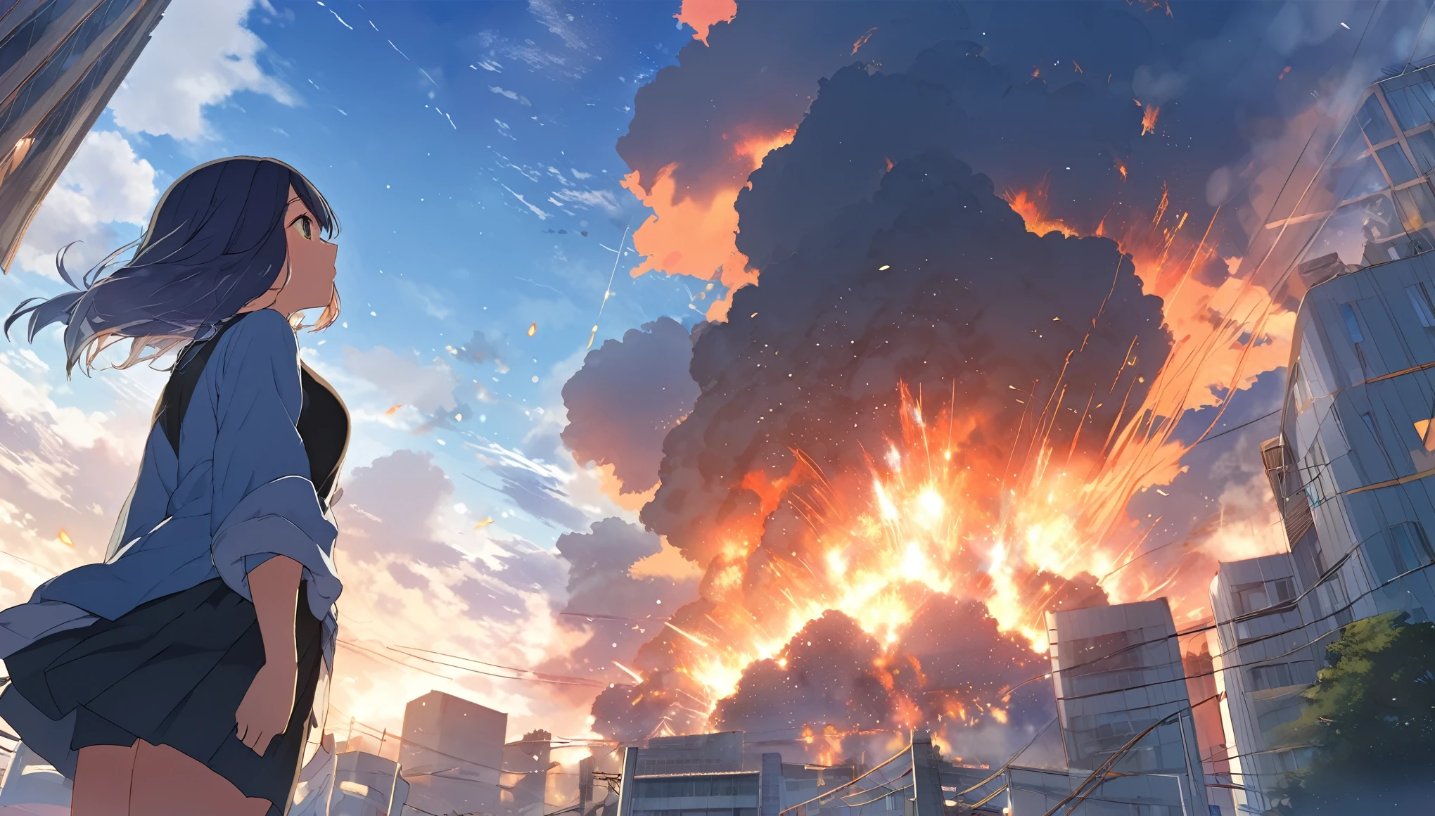 hiroshima,atomic bomb background,debris,dramatic。