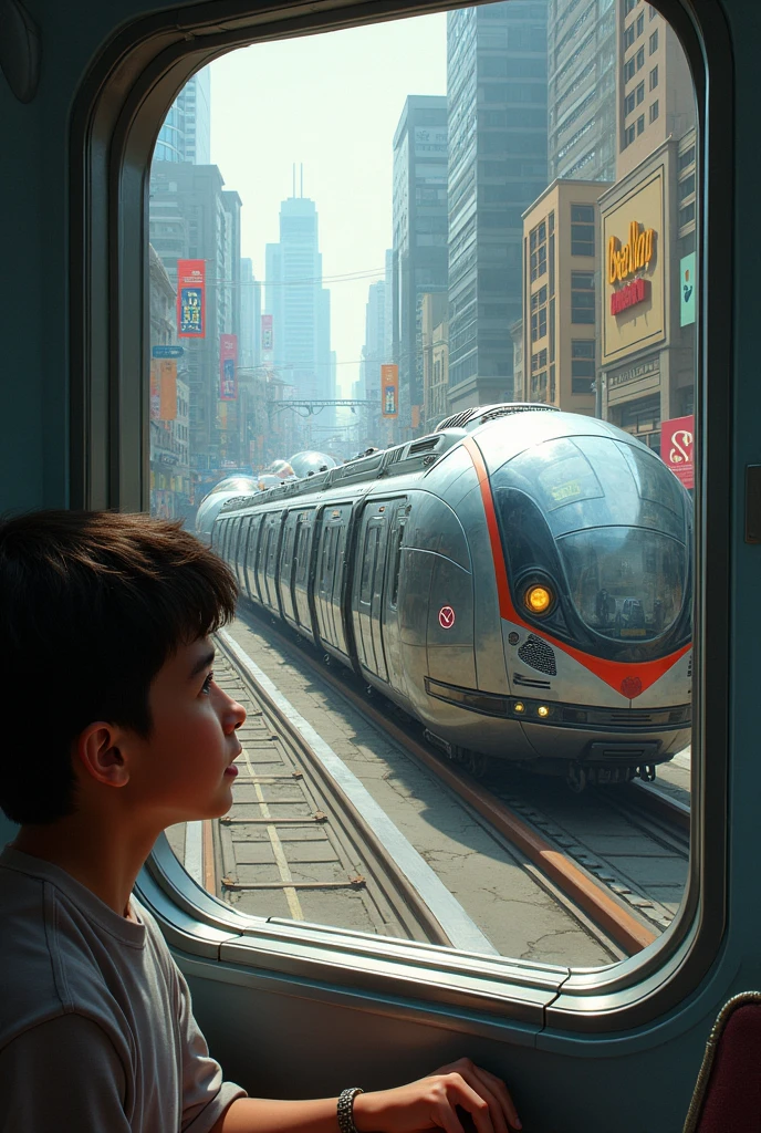 An American child is amazed at the sight of the Shinkansen