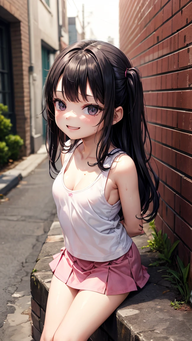 High resolution, Highest quality, super high quality, Very detailed, 8K、Swimwear、、Embarrassing、Sweaty、Sweat、Embarrassing、(masterpiece:1.2, Highest quality), (Realistic, photoRealistic:1.4), Beautiful illustrations, (Natural Side Lighting, Cinema Lighting), View your viewers, whole body, 1 Girl, Japanese, high school girl, Perfect Face, Cute and symmetrical face, Shiny skin, Baby Face, (short hair, Low twin tails,Black Hair), Hair between the eyes, black eye, Big eyes, Droopy eyes, (Center of chest, Captivating thighs, Big Ass)、Sex