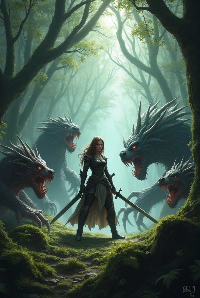 (Award-winning masterpiece:1.5), (incredible detail), (hyper realistic:1.4), (whole body:1.7), (witch charging with a torch), (brutal creature trying to shield itself), (fire reflecting in the creature's eyes), (detailed combat scene), (dramatic lighting), (intricate details:1.1)