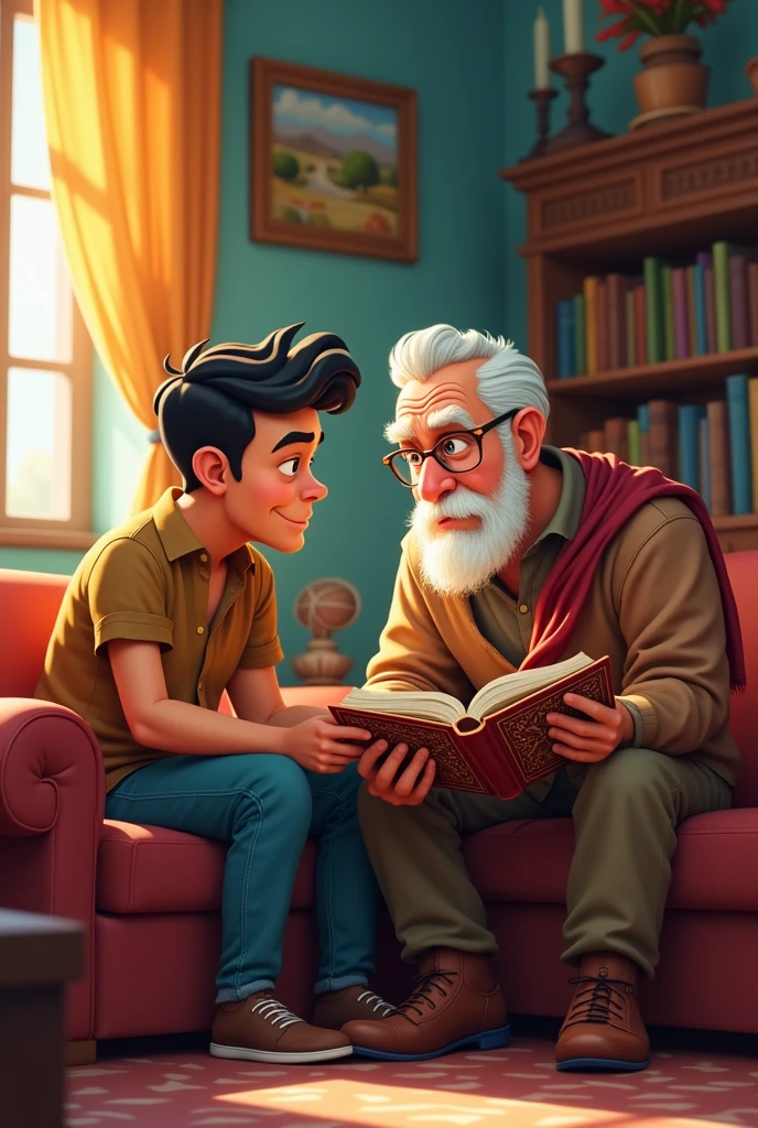 Illustration of an adult sitting in front of a child teaching a lesson