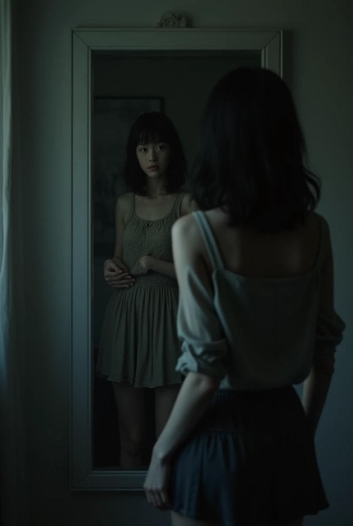 Highest quality、Masterpiece、8k、Japanese women、30th Generation、ghost、Pale skin、office building、Scary atmosphere、sexy、naked、pubic hair、Slender figure、Beautiful feet、Realistic Face、Horror、Realistic hands