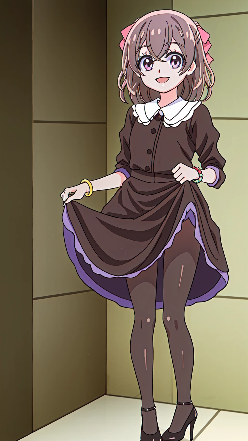 Cute ,Curly Bob Hair,Leaky shoulders,Barefoot,head looking up,shift dresses,white panties,largeeyes,Anime cute face,,Long white socks,Lift the skirt,Leakage