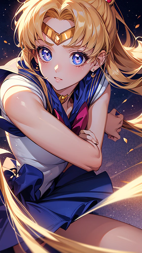 ((Masterpiece)), (Best Quality), (Ultra Detailed), ((Very Detailed)), 4K, (8K), Sailor Moon, Long Blonde Hair, Double Ponytail, Sailor Moon Aesthetics, Dream Core,