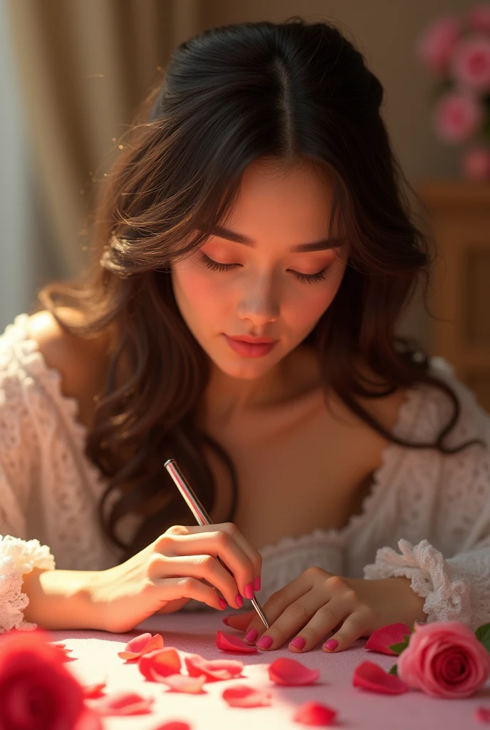 Lady painting her nails
