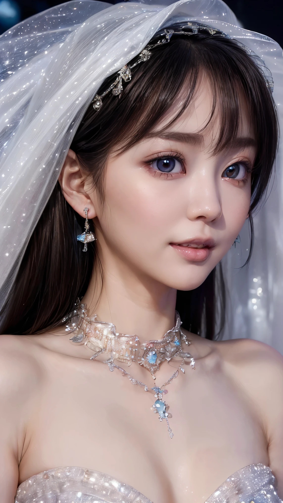 A woman in a wedding dress with a veil and jewelry - SeaArt AI