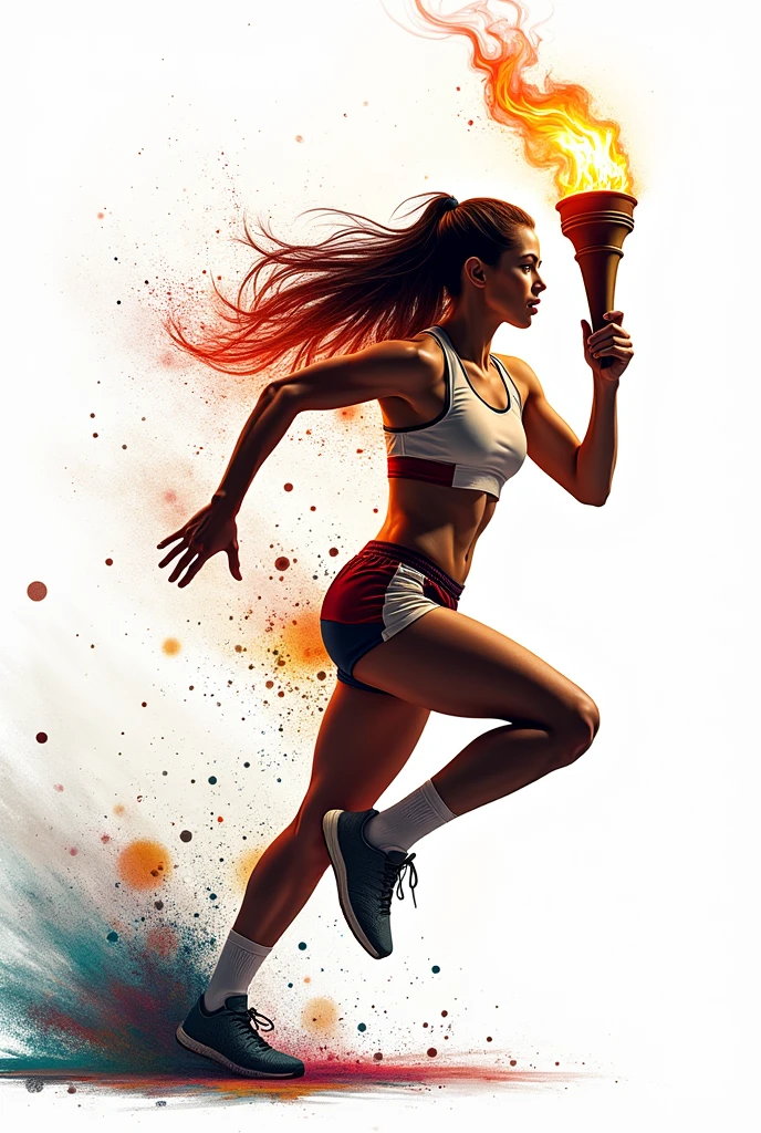(( a black and white and red watercolor art: 1.5)) a watercolor portrait of woman throwing javelin in the Olympics, a woman, dynamic hair color, dynamic hair style, (most beautiful face: 1.3), (ultra detailed face: 1.4), ((throwing javelin: 1.5)),   ((wearing athletic shirt, pants and sneakers: 1.2)), ibrant, Ultra-high resolution, High Contrast, (masterpiece:1.5), highest quality, Best aesthetics), best details, best quality, highres, 16k, [ultra detailed], masterpiece, best quality, (extremely detailed), Cinematic Hollywood Film,