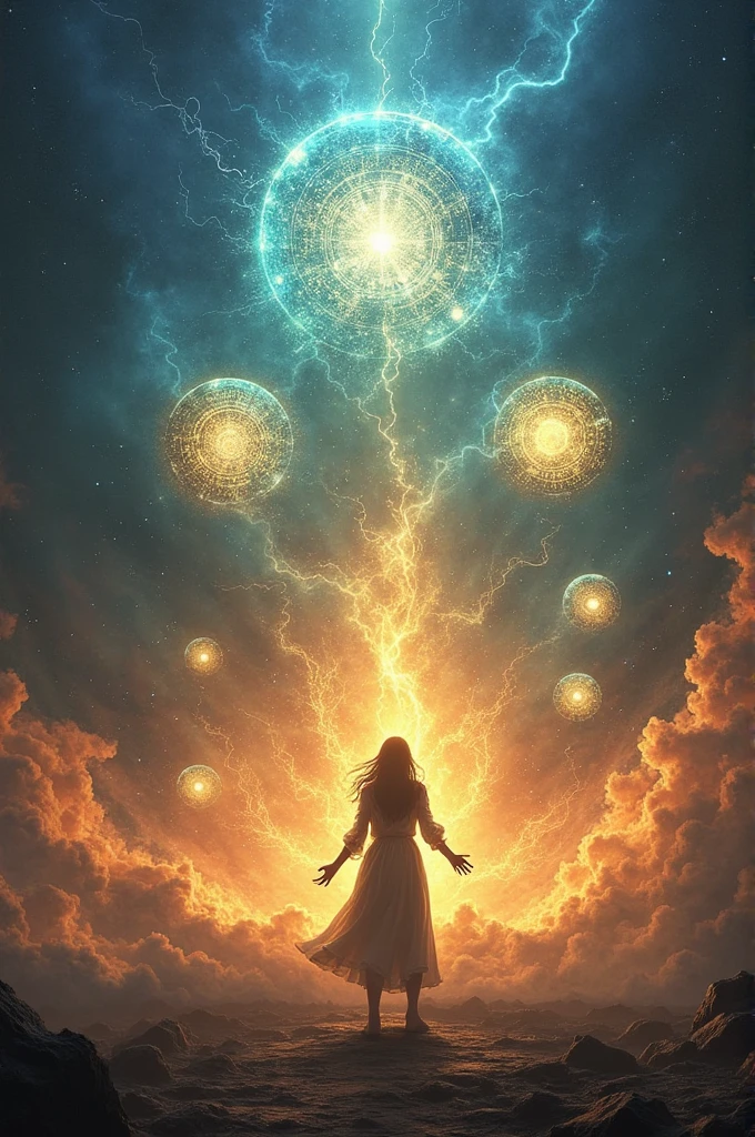 (pThe Melody of the Cosmos
Concept: The cover showcases a grand, swirling vortex of musical notes and cosmic energy, with the universe itself appearing to be shaped by the music. At the center of this vortex is Kara holding musical instrument,  Ren with a protective stance, her uncle Aric with a mysterious aura .The background is a blend of deep space and vibrant music notes, creating a sense of infinite possibilities. Add trees and forest shadows also
Mood: Majestic, epic, and full of cosmic mystery,Dramatic, intense
Make an ebook covered based on this, make characters faces  in front 