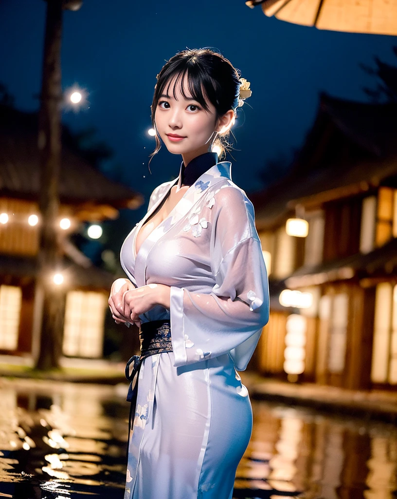 Dark Night、Horror、well、古wellから出てくる女、White kimono、Wet clothes、Dark darkness、Hairstyle that hides the face、smile、Super big breasts、、Dark Night、darkness、In the fog、日本のHorror映画、Sexy face