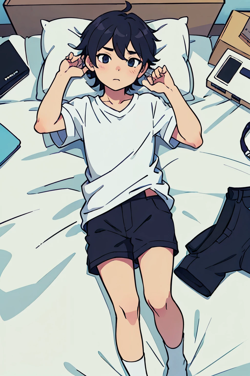 Cute teenage boy, briefs, he is barefoot, He's lying on the bed, naked, nude, boruto uzumaki, boy chest, ass, blond hair