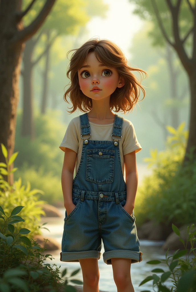 Modern Masterpiece, 8k digital painting, (action shot), magical realism, A young child playing by a creek, she has red hair in pigtails, is missing one tooth, and is very cute, sidelighting, excellent detailing, detailed faces, unconventional perspective, (attention to design), attention to mood, (attention to composition), (visual narrative),(high artistic skill), (high artistic ability), (expert craftsmanship)