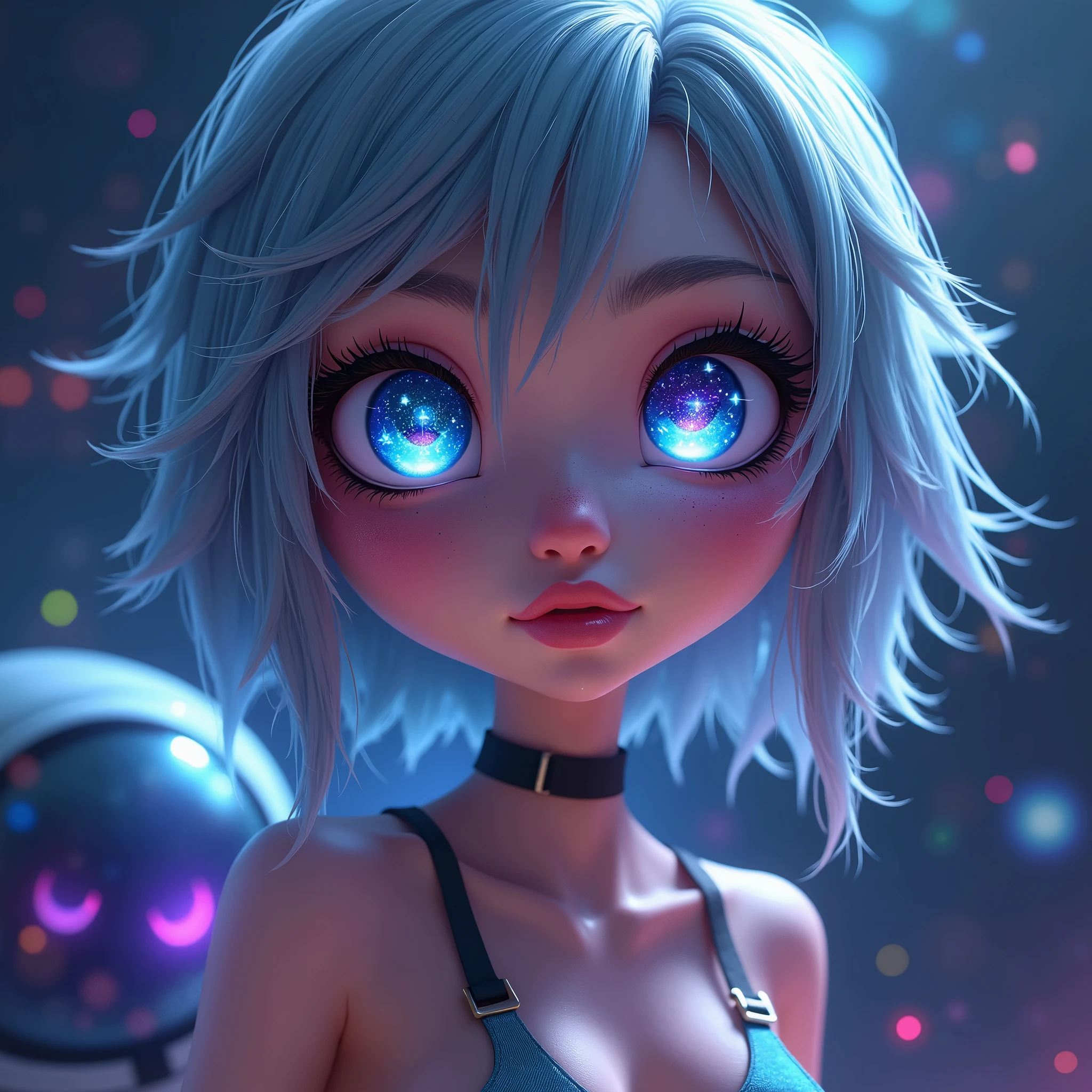Nudes from a better masterpiece: 1.5) 0.9], (Space and astronauts: 1.2) (Disheveled silver hair: 1.1) (Naked heterochromia and blue eyes: 1.2) (space helmet: 1.0) (colorful stars in the eyes: 1.0) (A radiant glow: 1.1) (thick lips: 0.9) Vanellope von Schweetz nua