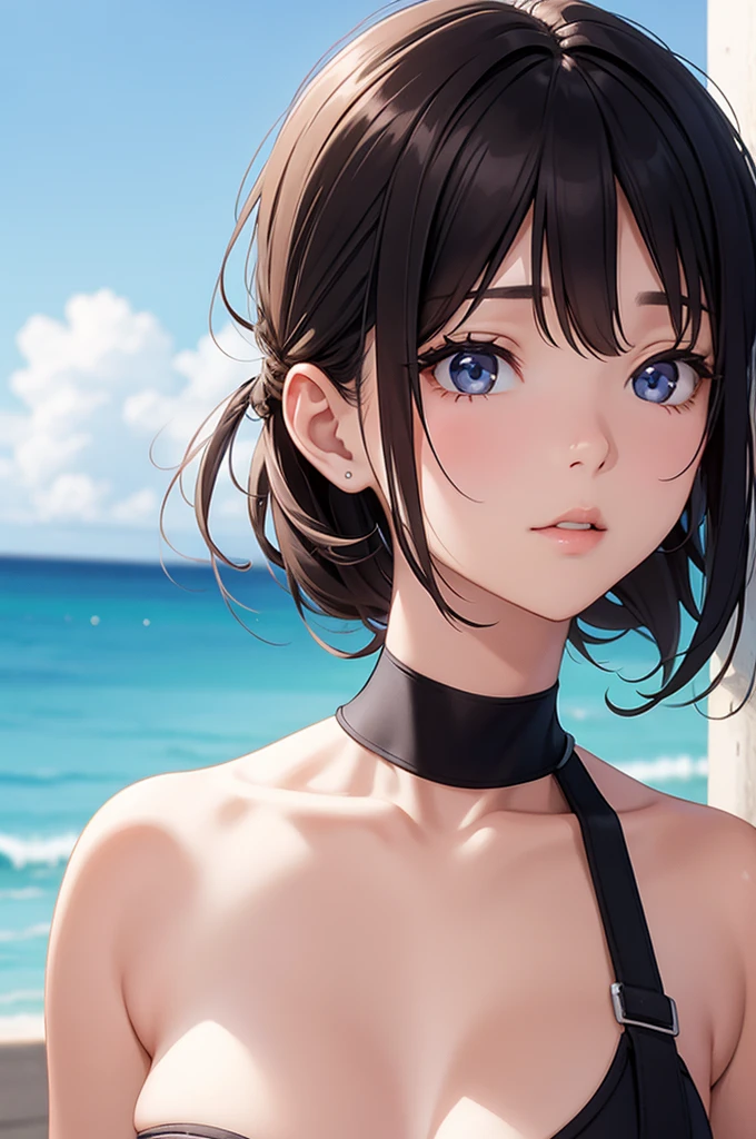 score_9, score_8_up, score_7_up,source_anime, fullbody, high res image,masterpiece,best quality,boy,cute face,clear skin,simple background,black hair,medium hair, bob cut, blue eyes, bikini