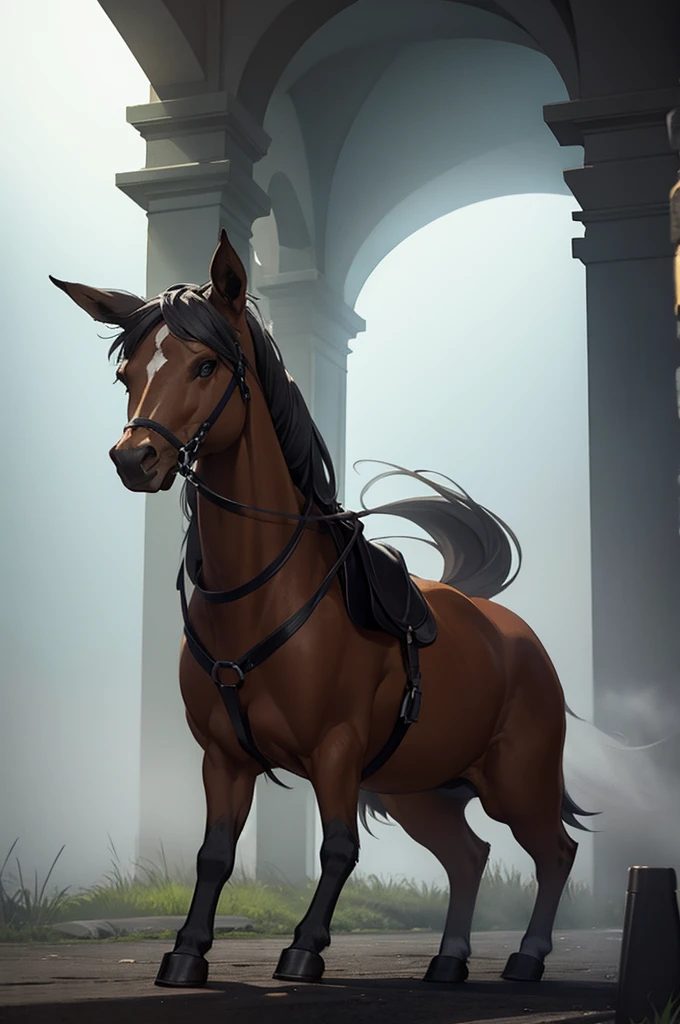 painting of a horse with a bridle and a bridle on its head, beautiful horse, gorgeous digital painting, digital horse, airbrush digital oil painting, flowing mane, stunning digital painting, airbrush digital painting, inspired by John Frederick Herring, Sr., beautiful digital painting, inspired p