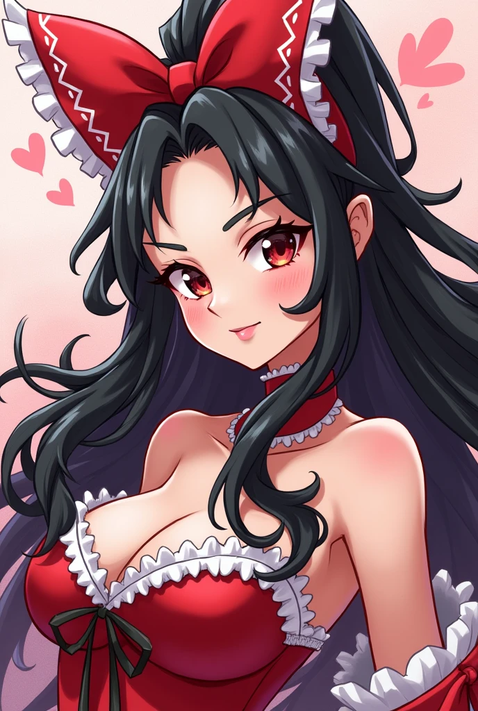 infinityex_card, holocard_background, 1girl, solo, long_hair, breasts, smile, black_hair, red_eyes, glowing, black_dress, wedding, knight_(chess)
