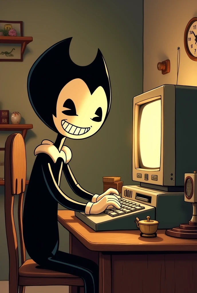 (best quality, masterpiece1.2), 1girl, solo, antro, cally3d, (black body), ink black body, at a coffee shop, sitting at computer, side view, in chair, facing computer, (ink darling), black hair, horns, black horns, sharp teeth, tank top, (jean shorts), woman, black eyes, (no pupils), white face, sexy, detailed, extreme detail, perfect lighting, 4k, closed mouth, devil tail, surprised expression,