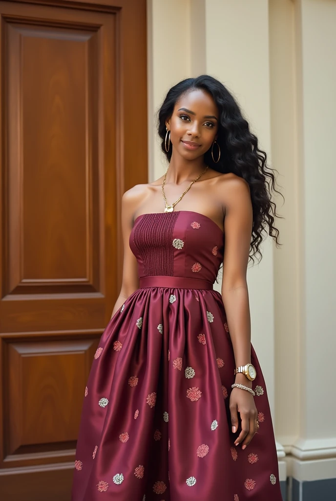 Belle jeune fille noire au gros sein Longhaire, ssmile, en soutien noire1 fille, Longhaire, ssmile, in red skirt at the park
